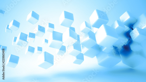 White, glowing, light 3d background with geometrical shapes.