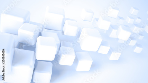 White, glowing, light 3d background with geometrical shapes.