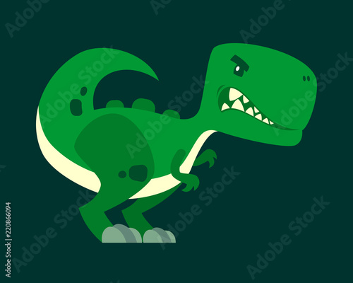 Cute green angry dinosaur vector cartoon character