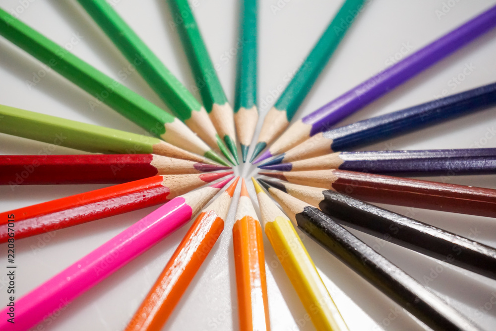 Naklejka premium Color pencils white background colorful