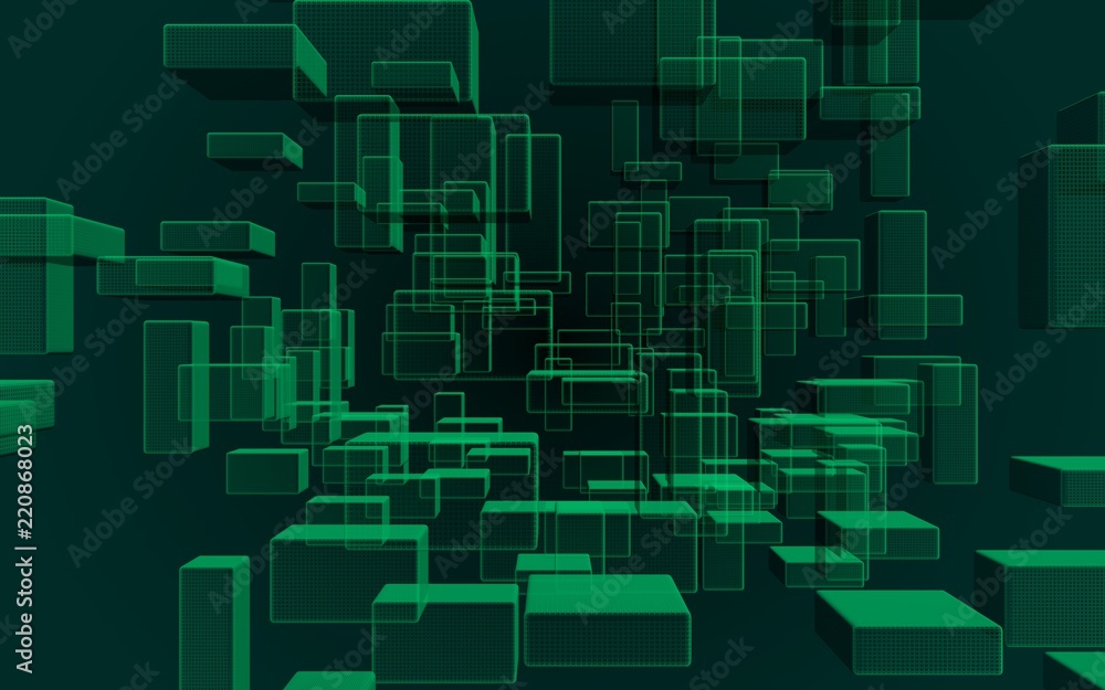Green and dark abstract digital and technology background. The pattern with repeating rectangles. 3D illustration Green and dark abstract digital and technology background. The pattern with repeating rectangles. 3D illustration