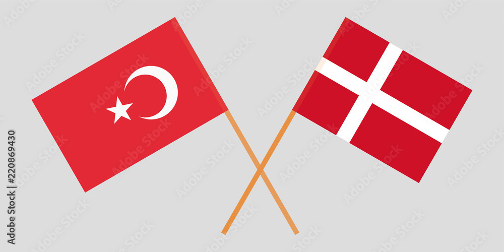 Turkey and Denmark. Turkish and Danish flags. Official colors. Correct proportion. Vector