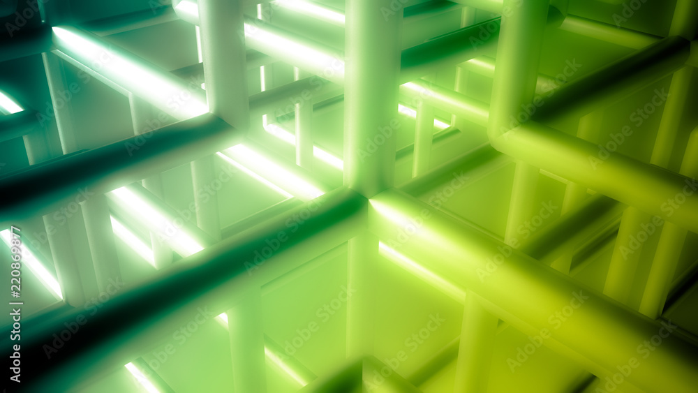 Green abstract background with a cubic lattice, 3d illustration, 3d rendering. Green abstract background with a cubic lattice, 3d illustration, 3d rendering.