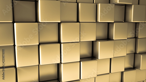 Metal background with yellow glossy cubes  3d illustration  3d rendering.