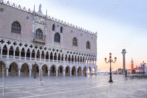 Beautiful view of the Doge's Palace and St. Mark's column on Piazza San Marco in Venice, Italy © marinadatsenko