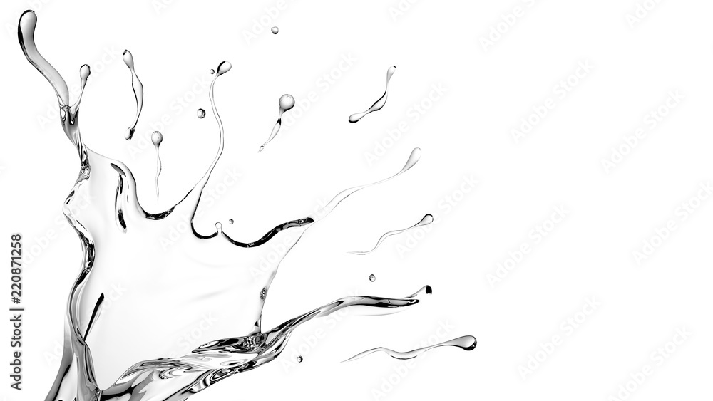 Transparent splash on a white background, 3d illustration, 3d rendering.