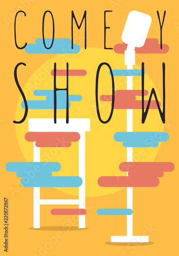 Comedy Show Poster With Bar Chair And Microphone Vector Image.