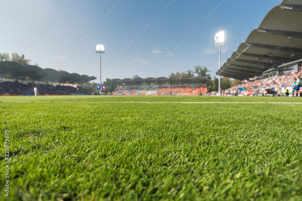 Obraz premium Grass at the football stadium.