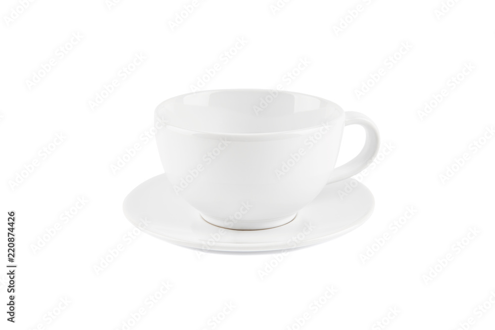 White coffee cup and saucer isolated on white background. White coffee cup and saucer isolated on white background.