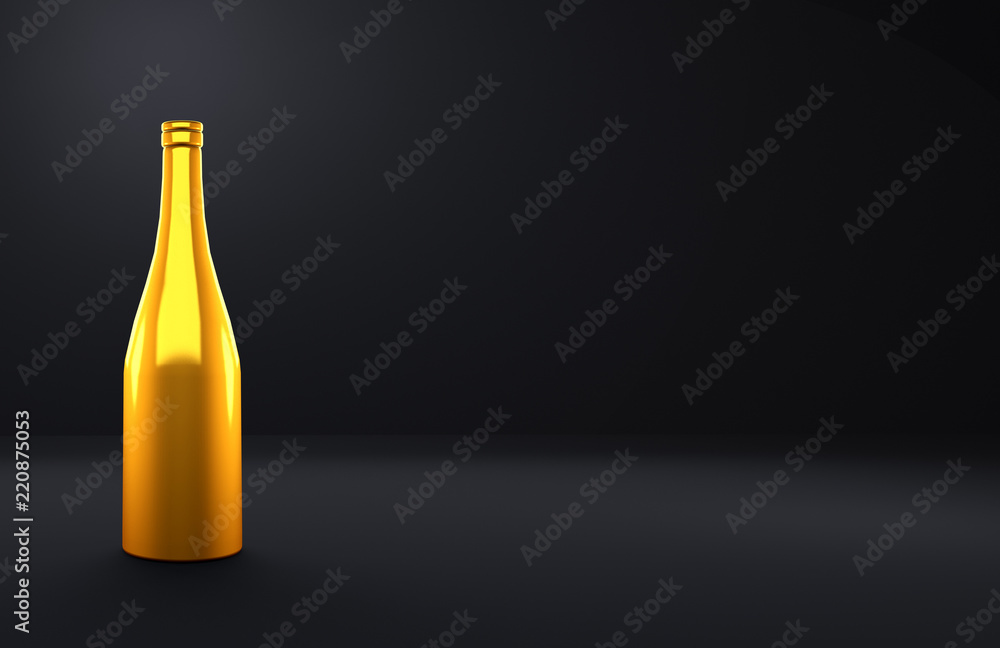 Celebratory bottle of alcohol on the black background of the room Celebratory bottle of alcohol on the black background of the room