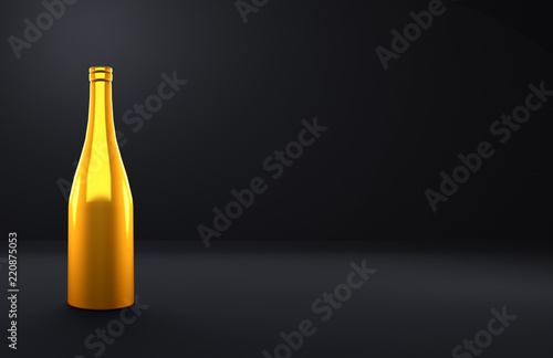 Celebratory bottle of alcohol on the black background of the room