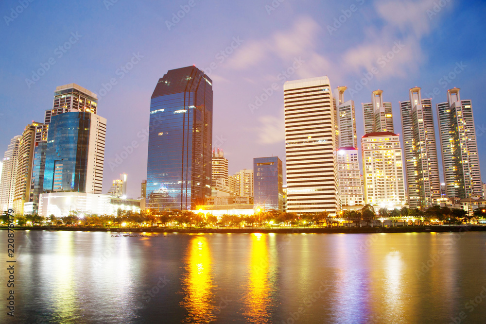 Cityscape Bangkok city Thailand night beautiful river tower building landscape view 