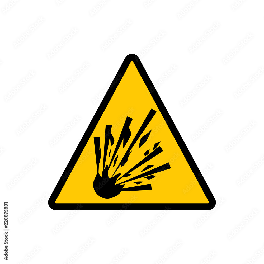 Yellow triangle explosive sign. Warning hazard explosive vector sign. Yellow triangle explosive sign. Warning hazard explosive vector sign.