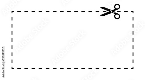 Coupon template. Dashed line with scissors black vector label. photo
