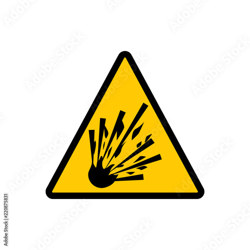 Yellow triangle explosive sign. Warning hazard explosive vector sign.