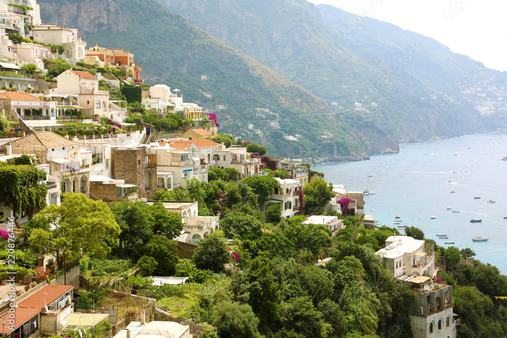 Panoramic view of Positano village, Amalfi Coast, Italy