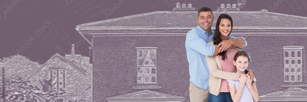 Fototapeta premium Family in front of house drawing sketch