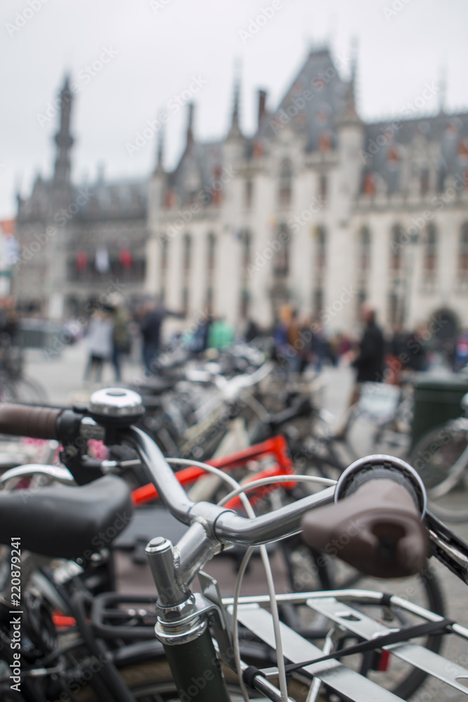 Bikes in the city center of Brugge, Belgium
