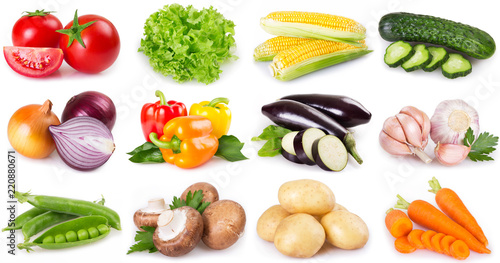 Collection of vegetables on white background photo