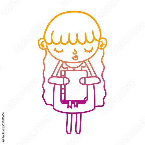 Canvas Print degraded line nice girl child with education book