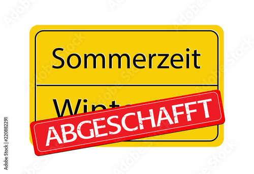 Strassenschild Zeitumstellung 
Stempel Winterzeit „Abgeschafft“, 
Schild mit Sommerzeit und Winterzeit,
Vektor Illustration isoliert auf weißem Hintergrund 
