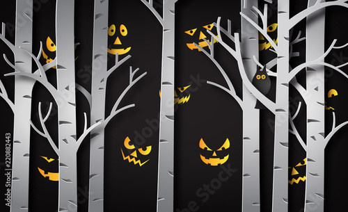 Paper art of happy halloween
