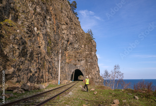 Cleaning of rocks on the Circum-Baikal Railway