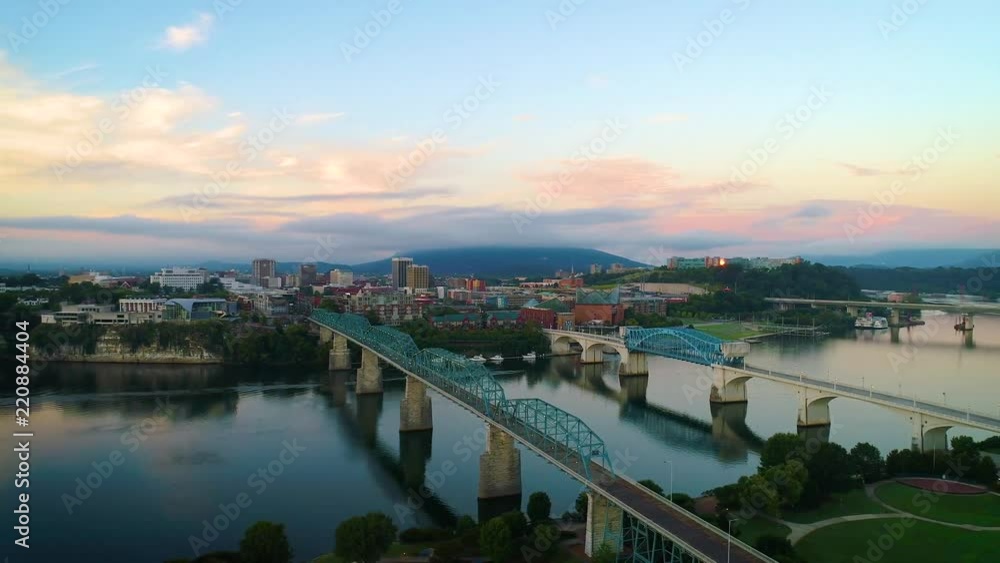 High Definition HD 4K Video Clip of Drone Aerial Flyover of Downtown Chattanooga Tennessee TN High Definition HD 4K Video Clip of Drone Aerial Flyover of Downtown Chattanooga Tennessee TN