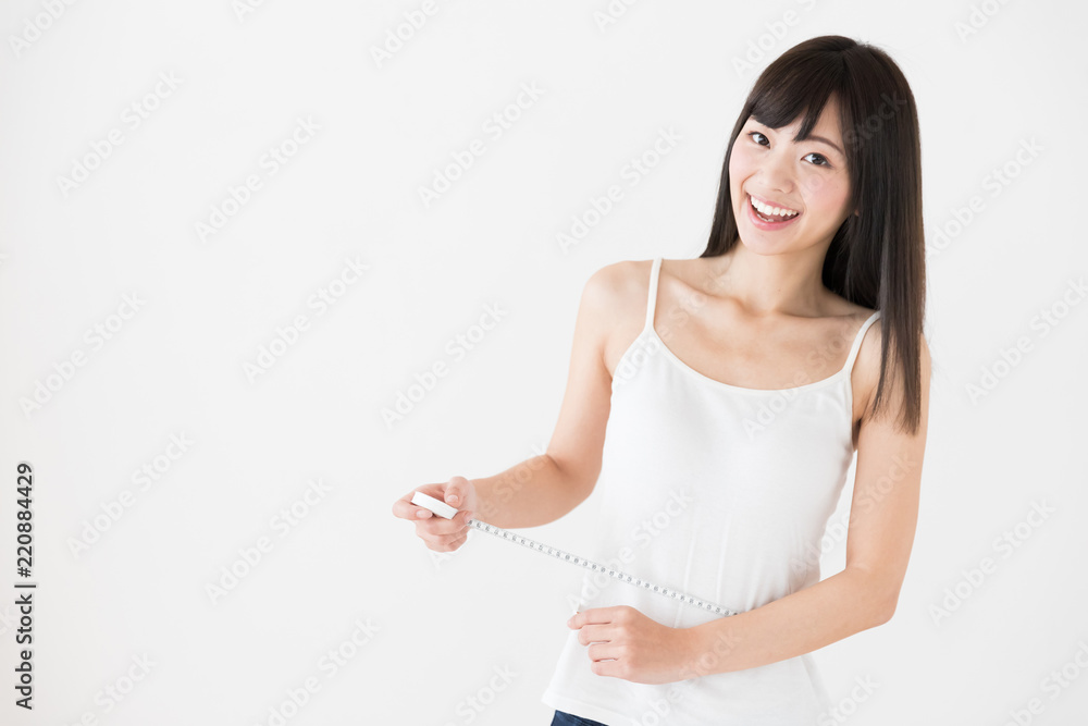 attractive asian woman diet image on white background attractive asian woman diet image on white background