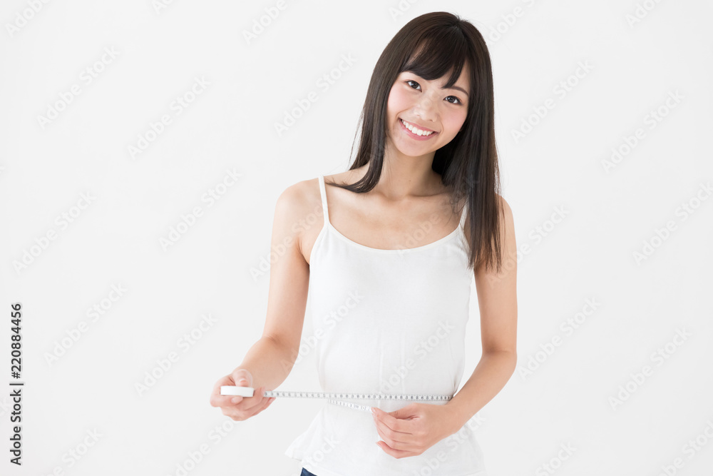 attractive asian woman diet image on white background attractive asian woman diet image on white background