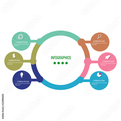 creative infographic timeline template with 6 options colorful circle design vector element