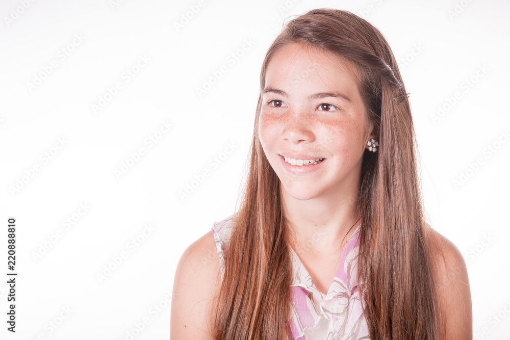 Cute Tween Brunette girl in studio with slight faded film look Cute Tween Brunette girl in studio with slight faded film look