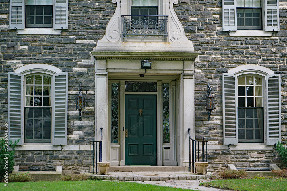 front door of old stone house