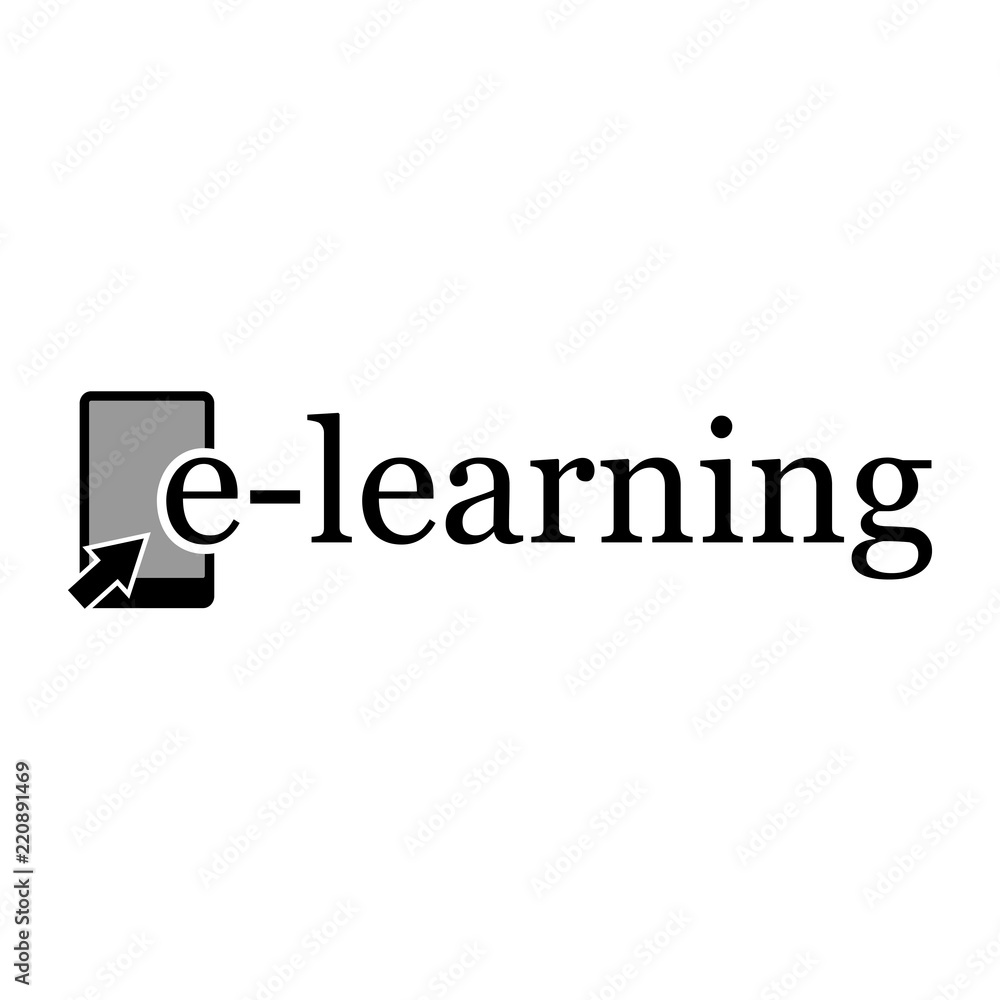 Plakat E-learning ze smartfonem. Płaskie wektor ilustracja na białym tle.