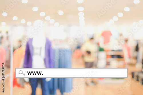 Web banner, www. on search bar over blur store background, on line shopping ,business, E-commerce, technology and digital marketing concept background