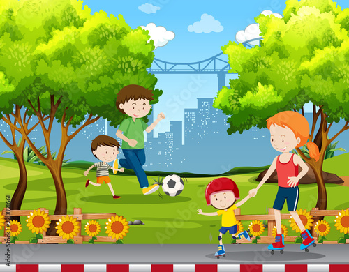 People doing activites in the park