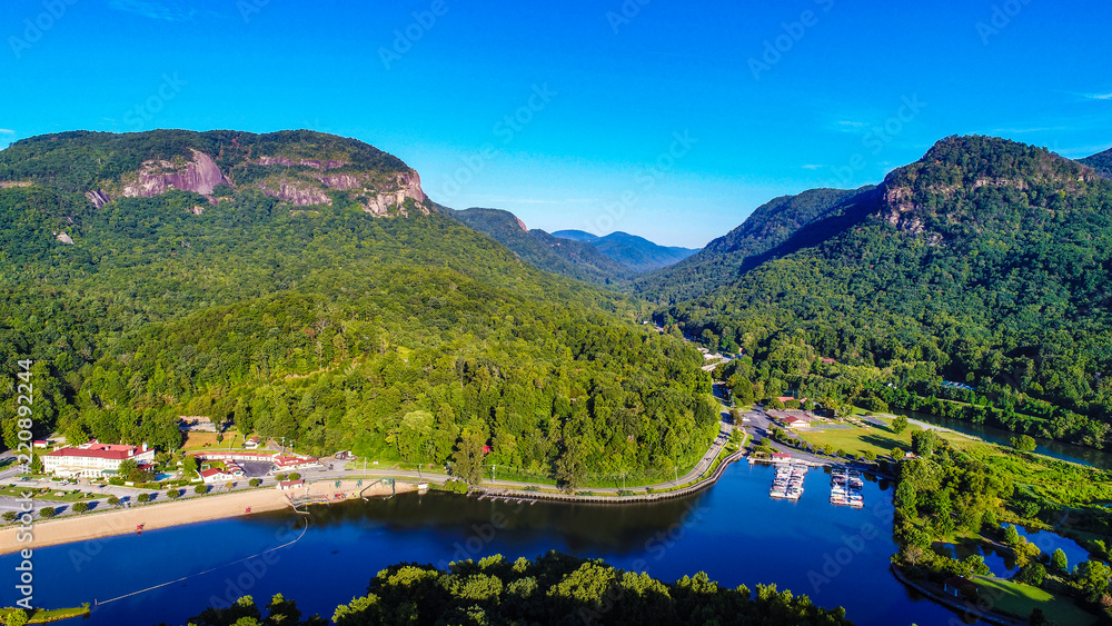 Aerial View of Lake Lure, North Carolina near Chimney Rock State Park