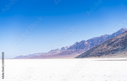 bad water basin  landscape on sunny day ,death valley national park,California,usa.