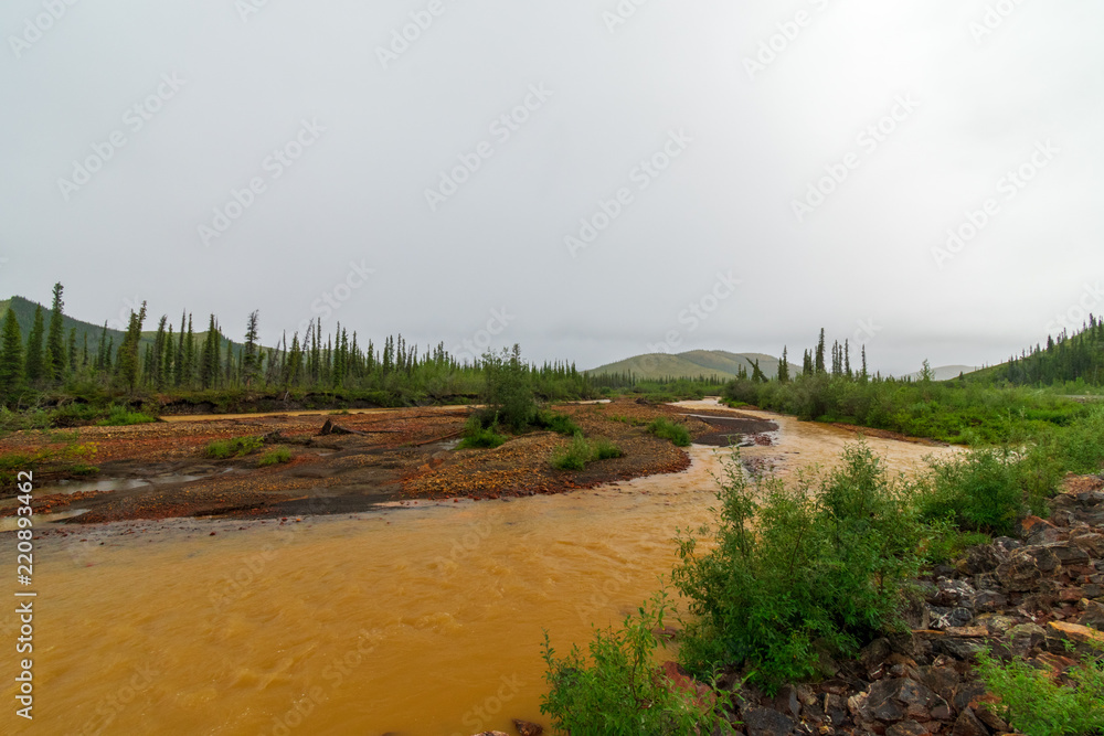 The Red Creek Runs Along The Dempster Highway, Yukon, Canada.