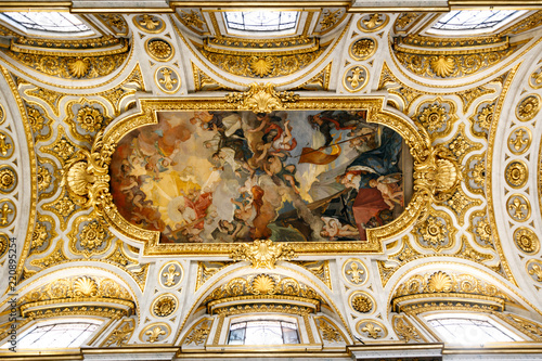 Frescos and paintings on the ceiling of Church of St. Louis of the French (San Luigi dei Frances) in Rome, Italy