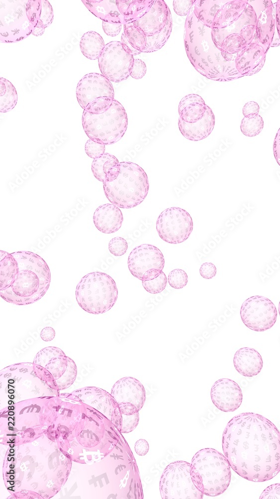 Ethereum economic financial bubble. Cryptocurrency 3D illustration. Business concept. Pink bubbles on white background. Bit, Coin, mining concept Ethereum economic financial bubble. Cryptocurrency 3D illustration. Business concept. Pink bubbles on white background. Bit, Coin, mining concept