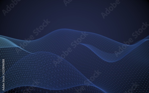 Abstract landscape on a blue background. Cyberspace grid. Hi-tech network. 3d technology illustration. 3D illustration