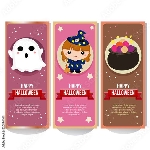 halloween banner collection with lovable kid witch cartoon