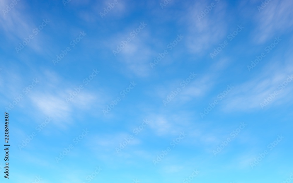 Cumulus white clouds in the clear blue sky in the morning. Blue sky background with white clouds. 3D illustration