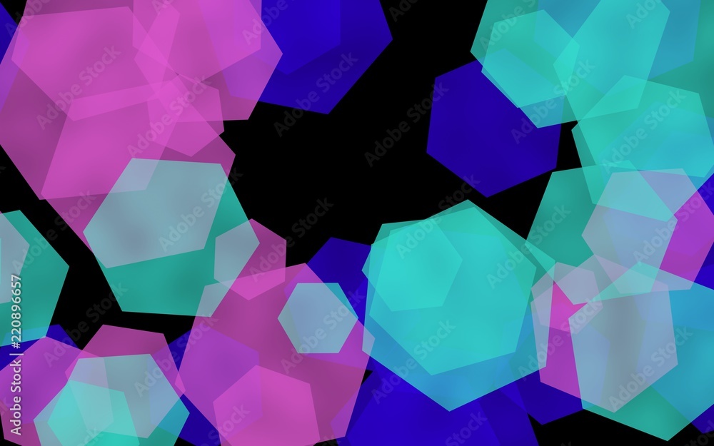 Multicolored translucent hexagons on dark background. Green tones. 3D illustration Multicolored translucent hexagons on dark background. Green tones. 3D illustration