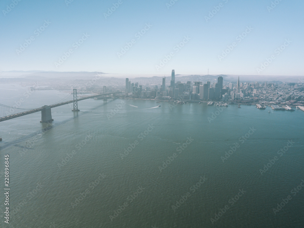 Aerial Drone Top Down Cityscape Bay Bridge Sky Afternoon Aerial Drone Top Down Cityscape Bay Bridge Sky Afternoon