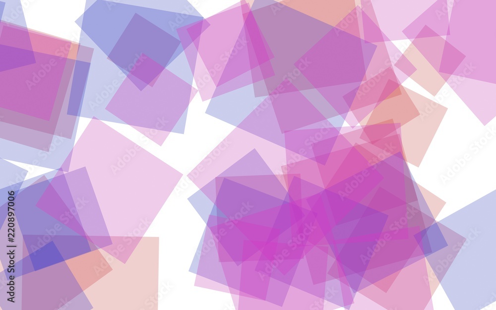 Multicolored translucent squares on white background. Red tones. 3D illustration Multicolored translucent squares on white background. Red tones. 3D illustration