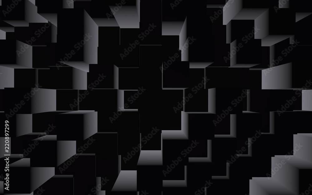 Obraz premium Abstract dark elegant cube geometric background. Chaotically advanced rectangular bars. 3D Rendering, 3D illustration