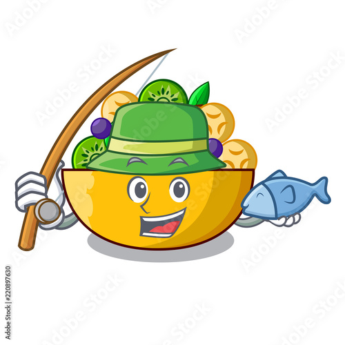 Fishing mascot diet fresh tasty fruit salad