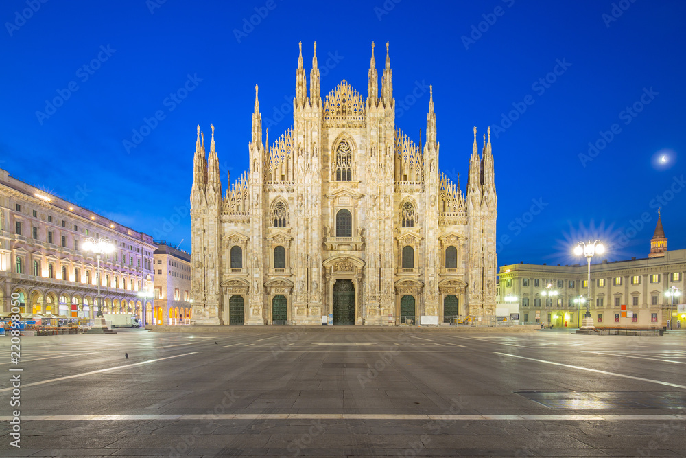 Milan Cathedral from the square at twilight in Milan, Italy